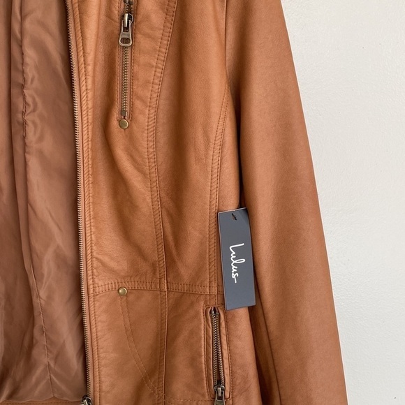 Lulus Woman’s Vegan Leather Jacket Large Tan New with tags - Picture 4 of 7